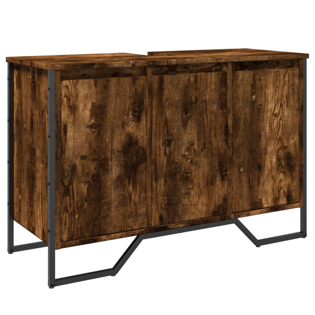 vidaXL Bathroom Sink Cabinet Smoked Oak 91x35x60 cm Engineered Wood