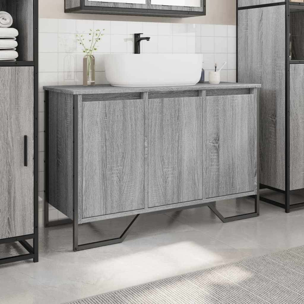 vidaXL Bathroom Sink Cabinet Grey Sonoma 91x35x60 cm Engineered Wood