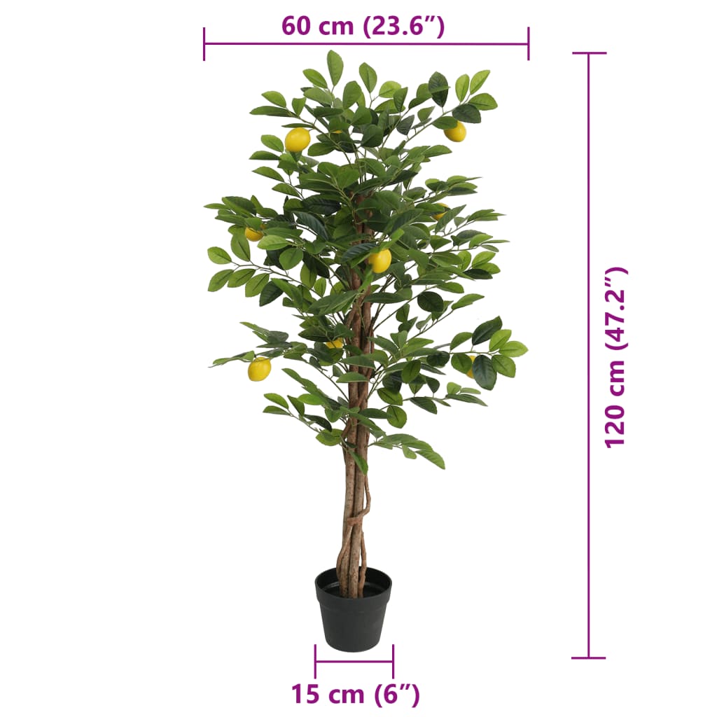 vidaXL Artificial Lemon Tree with 3 Trunks Green 120 cm PP