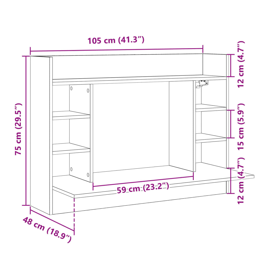 vidaXL Wall-Mounted Desk Grey Sonoma 105x48x75 cm Engineered Wood