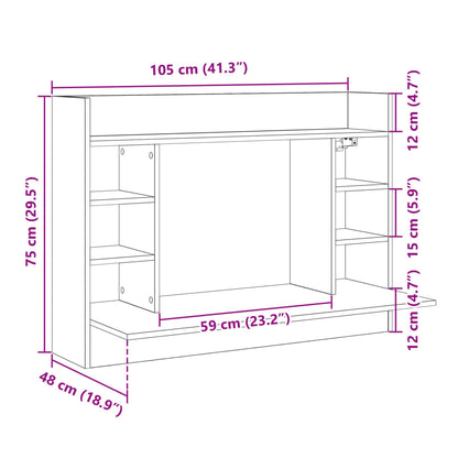 vidaXL Wall-Mounted Desk Grey Sonoma 105x48x75 cm Engineered Wood
