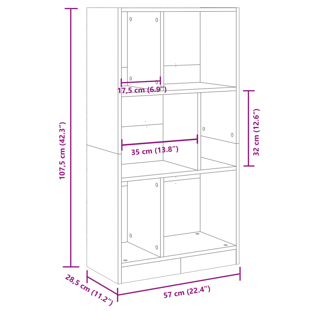 vidaXL Bookcase White 57x28.5x107.5 cm Engineered Wood