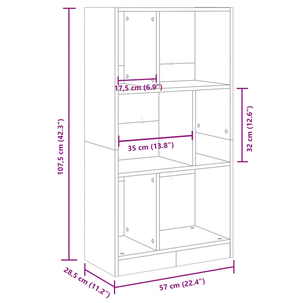 vidaXL Bookcase Concrete Grey 57x28.5x107.5 cm Engineered Wood
