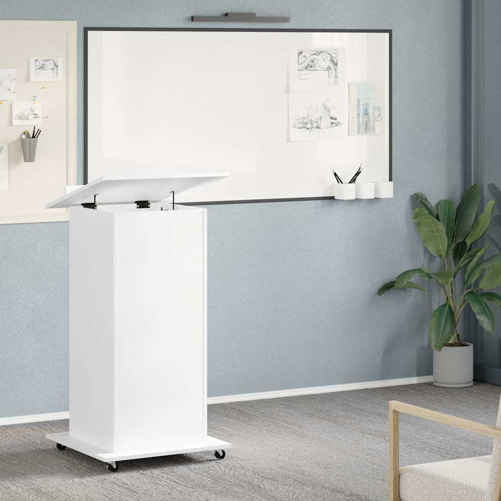 vidaXL Lectern with Wheels & Drawer White 55x55x107 cm Engineered Wood