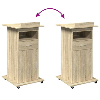 vidaXL Lectern with Wheels & Drawer Sonoma Oak 55x55x107 cm Engineered Wood