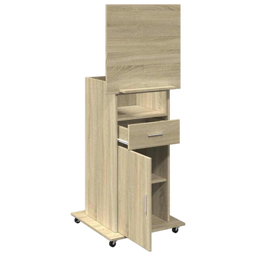 vidaXL Lectern with Wheels & Drawer Sonoma Oak 55x55x107 cm Engineered Wood