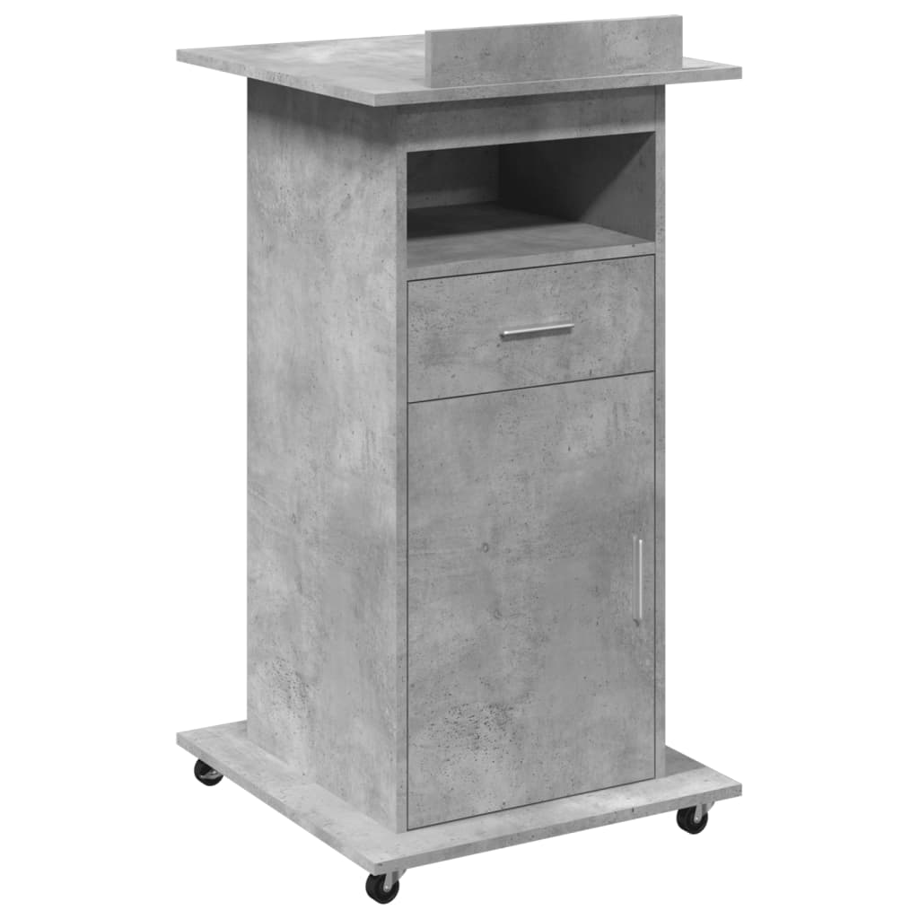 vidaXL Lectern with Wheels & Drawer Concrete Grey 55x55x107 cm
