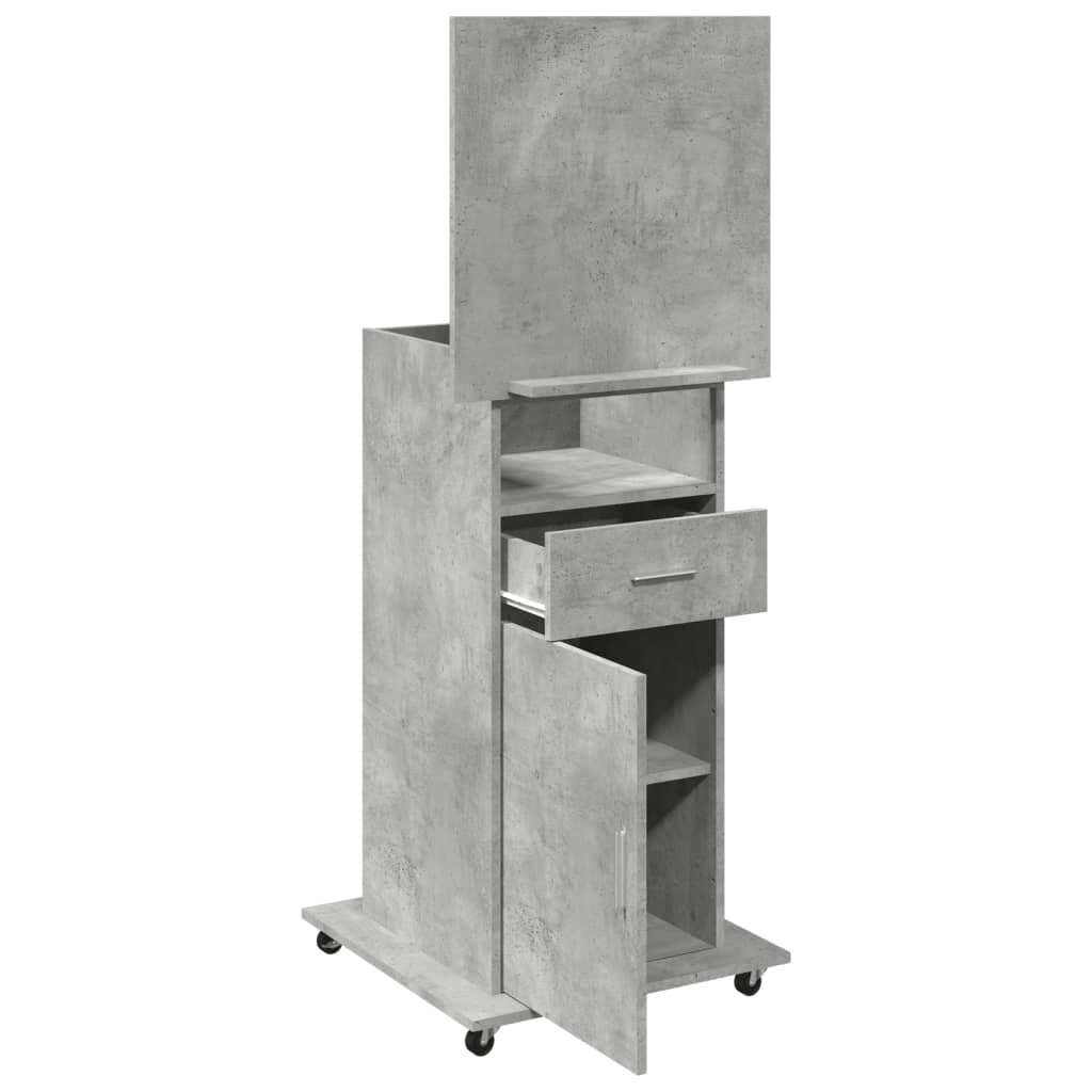 vidaXL Lectern with Wheels & Drawer Concrete Grey 55x55x107 cm