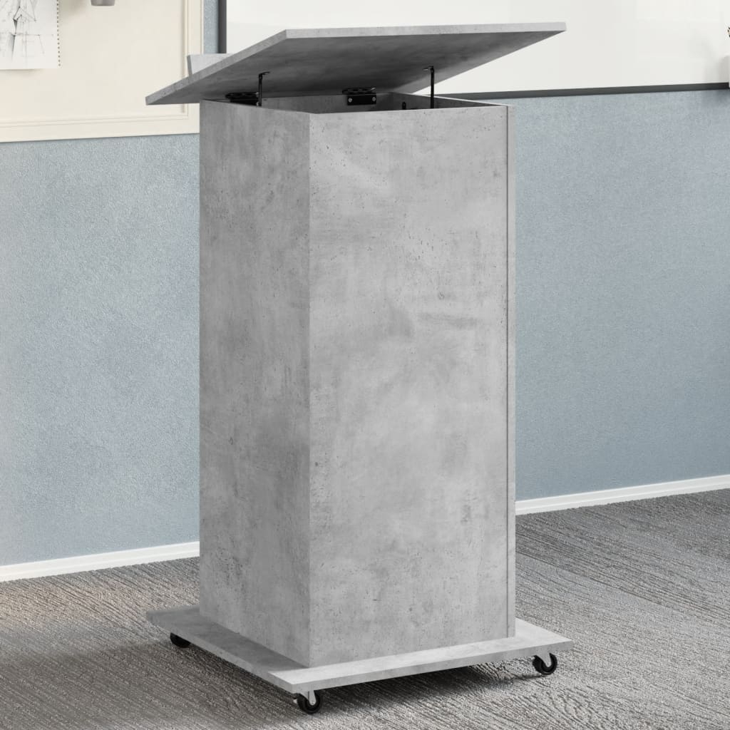 vidaXL Lectern with Wheels & Drawer Concrete Grey 55x55x107 cm