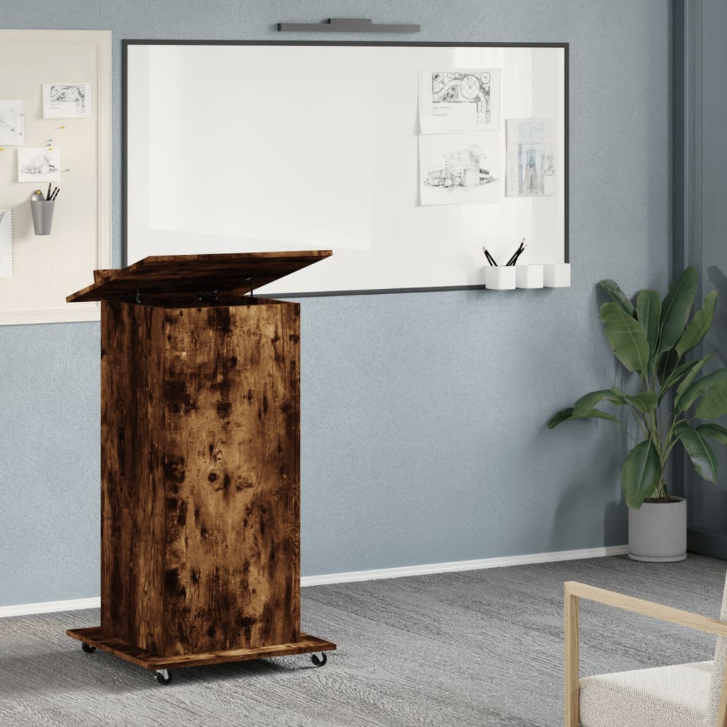 vidaXL Lectern with Wheels & Drawer Smoked Oak 55x55x107 cm