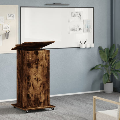 vidaXL Lectern with Wheels & Drawer Smoked Oak 55x55x107 cm
