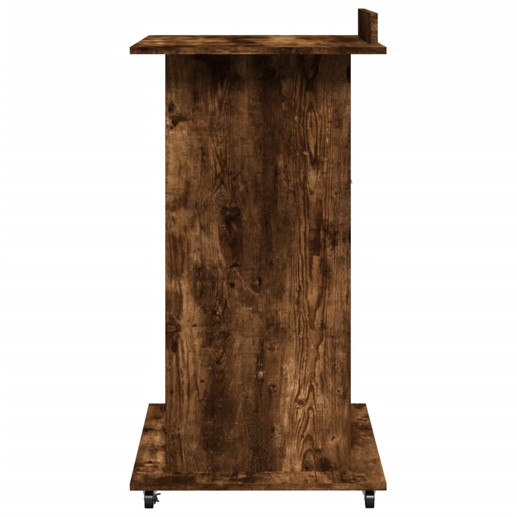 vidaXL Lectern with Wheels & Drawer Smoked Oak 55x55x107 cm