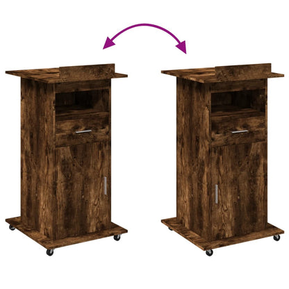 vidaXL Lectern with Wheels & Drawer Smoked Oak 55x55x107 cm