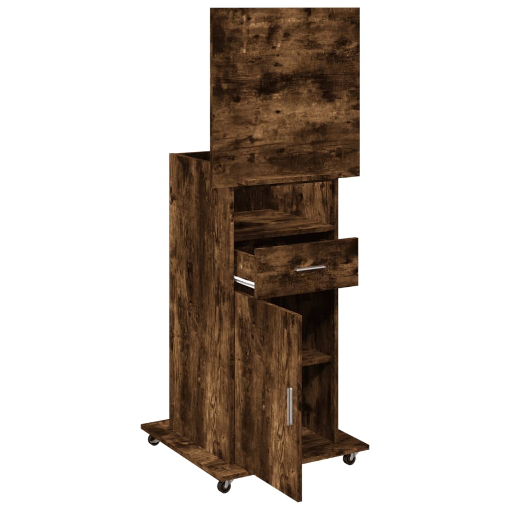vidaXL Lectern with Wheels & Drawer Smoked Oak 55x55x107 cm