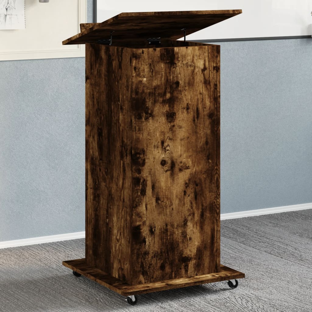 vidaXL Lectern with Wheels & Drawer Smoked Oak 55x55x107 cm