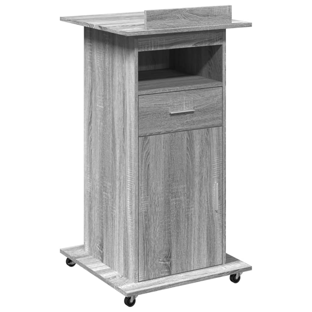 vidaXL Lectern with Wheels & Drawer Grey Sonoma 55x55x107 cm