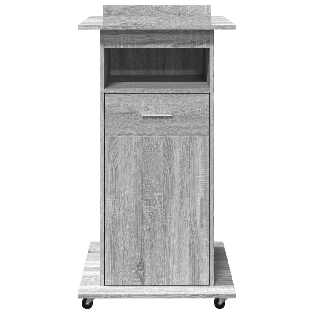 vidaXL Lectern with Wheels & Drawer Grey Sonoma 55x55x107 cm