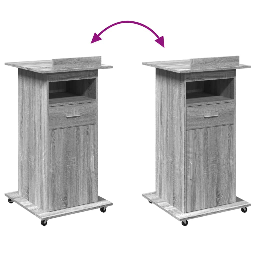 vidaXL Lectern with Wheels & Drawer Grey Sonoma 55x55x107 cm