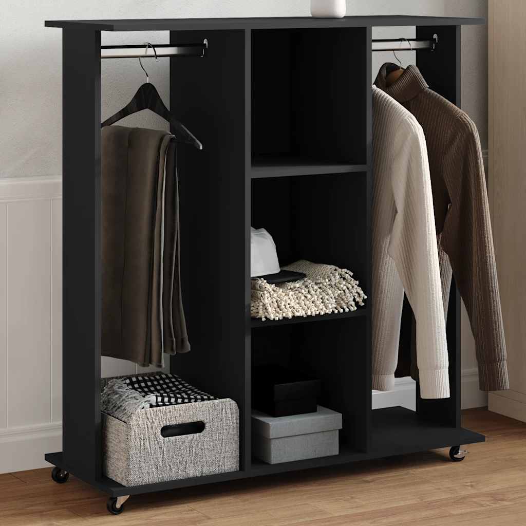 vidaXL Wardrobe with Wheels Black 102x38x110 cm Engineered Wood