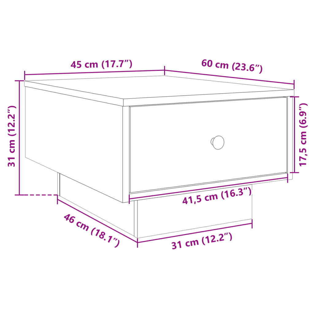 vidaXL Coffee Table Grey Sonoma 60x45x31 cm Engineered Wood