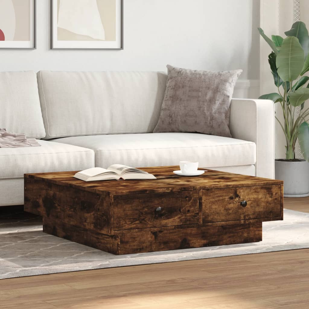 vidaXL Coffee Table Smoked Oak 90x90x28 cm Engineered Wood