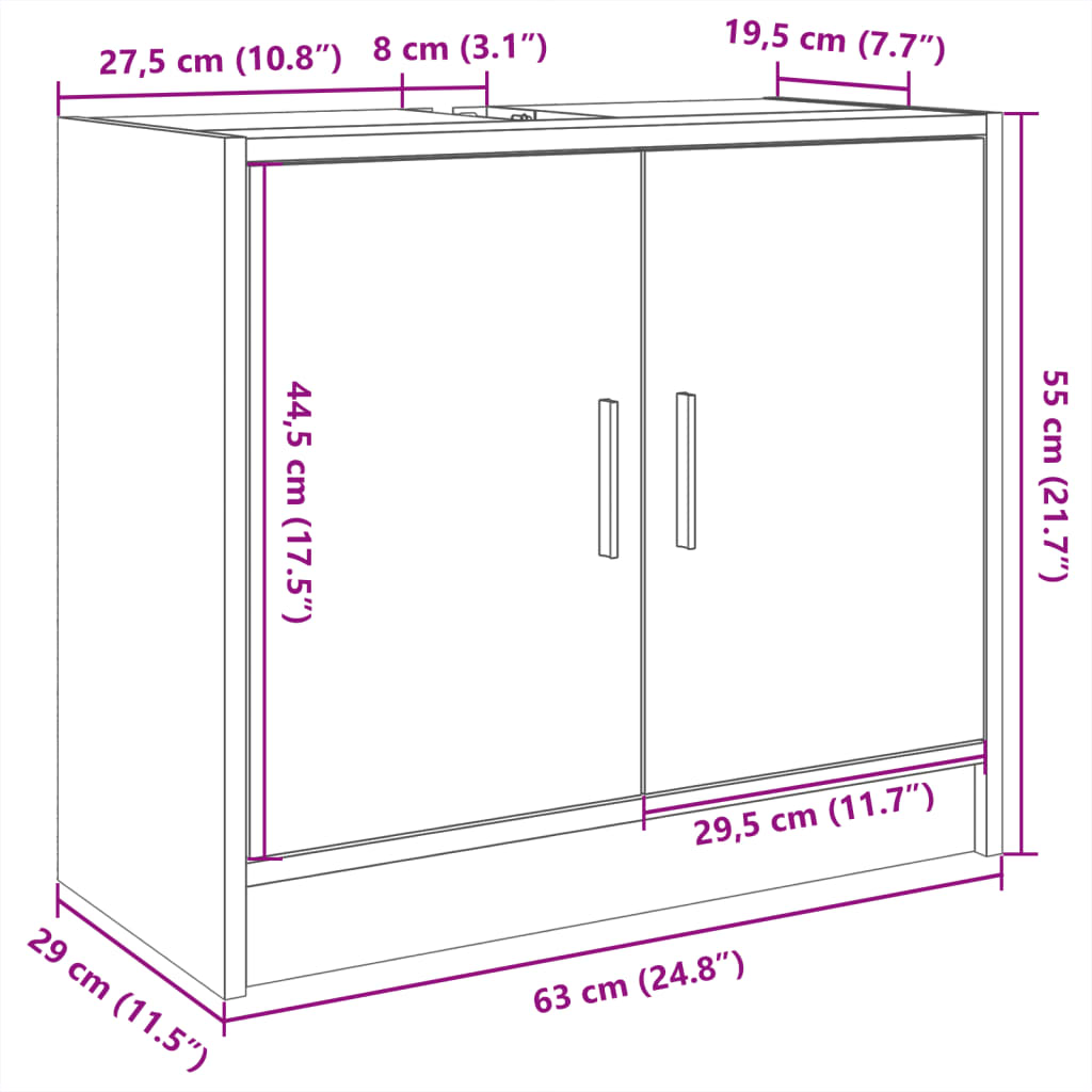 vidaXL Sink Cabinet Grey Sonoma 63x29x55 cm Engineered Wood