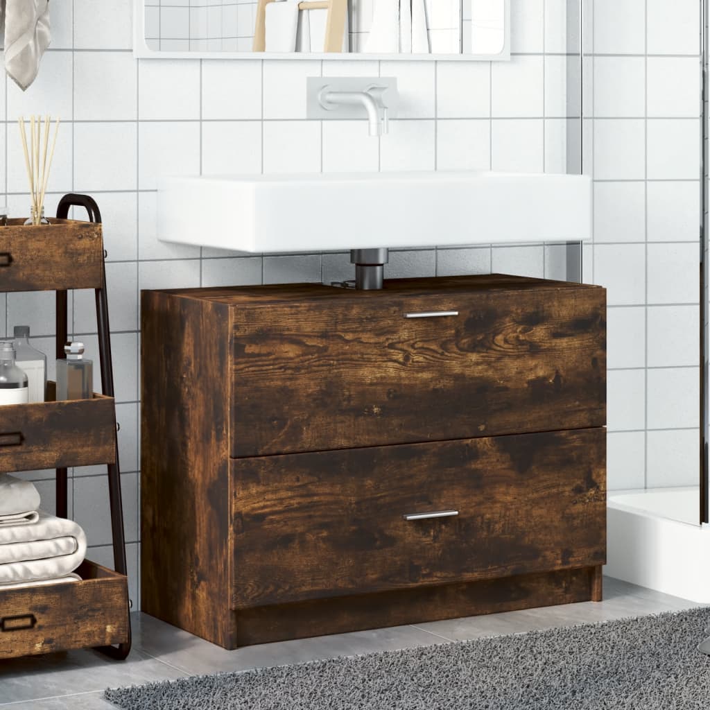 vidaXL Sink Cabinet Smoked Oak 78x37x59 cm Engineered Wood