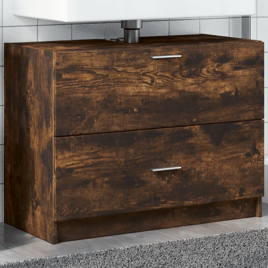 vidaXL Sink Cabinet Smoked Oak 78x37x59 cm Engineered Wood