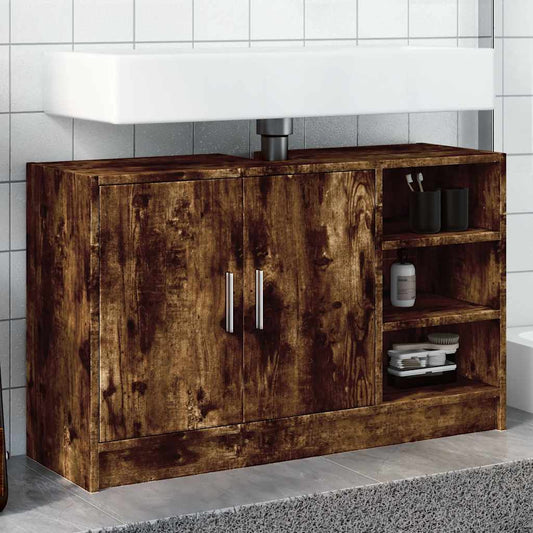 vidaXL Sink Cabinet Smoked Oak 90x29x55 cm Engineered Wood
