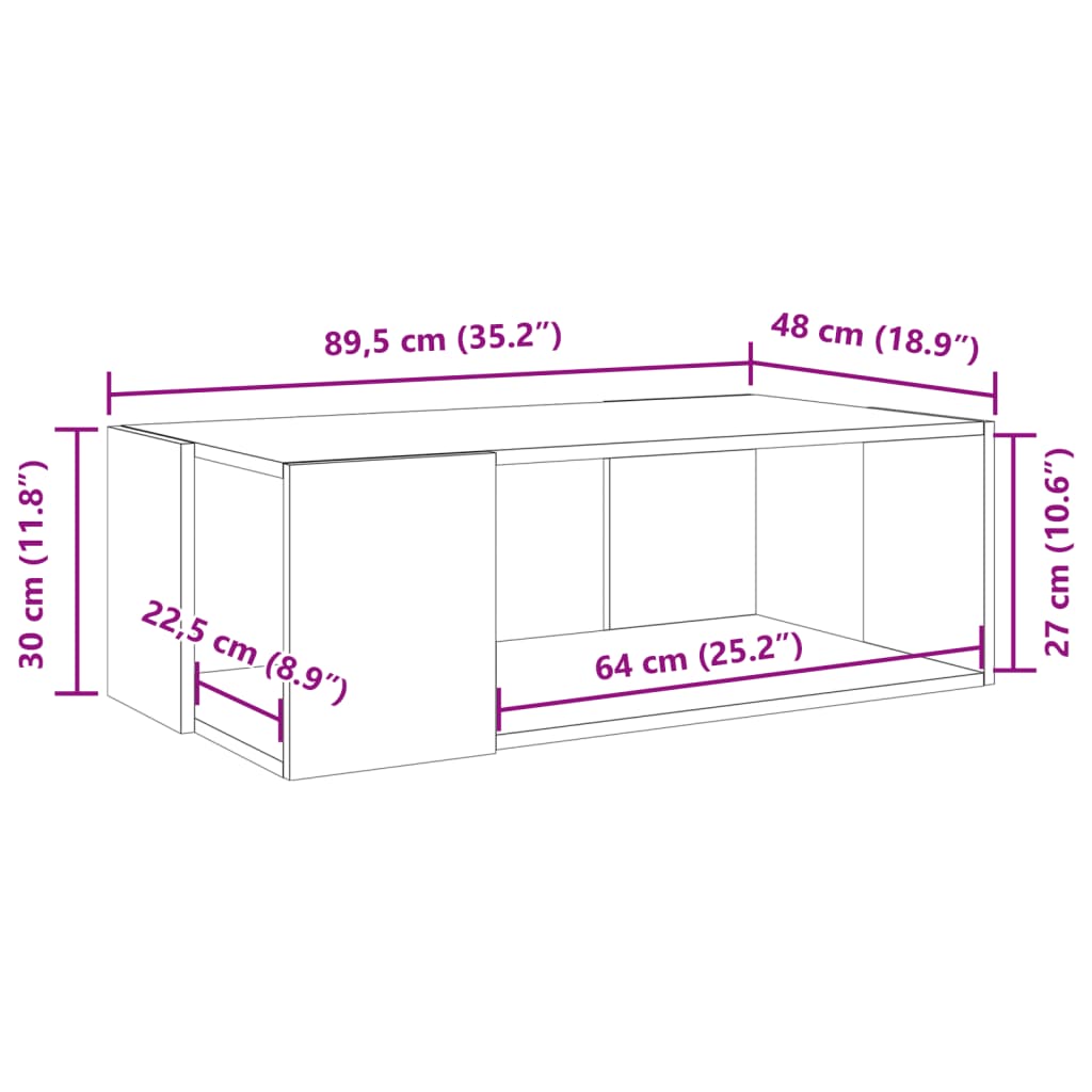 vidaXL Coffee Table Concrete Grey 89.5x48x30 cm Engineered Wood