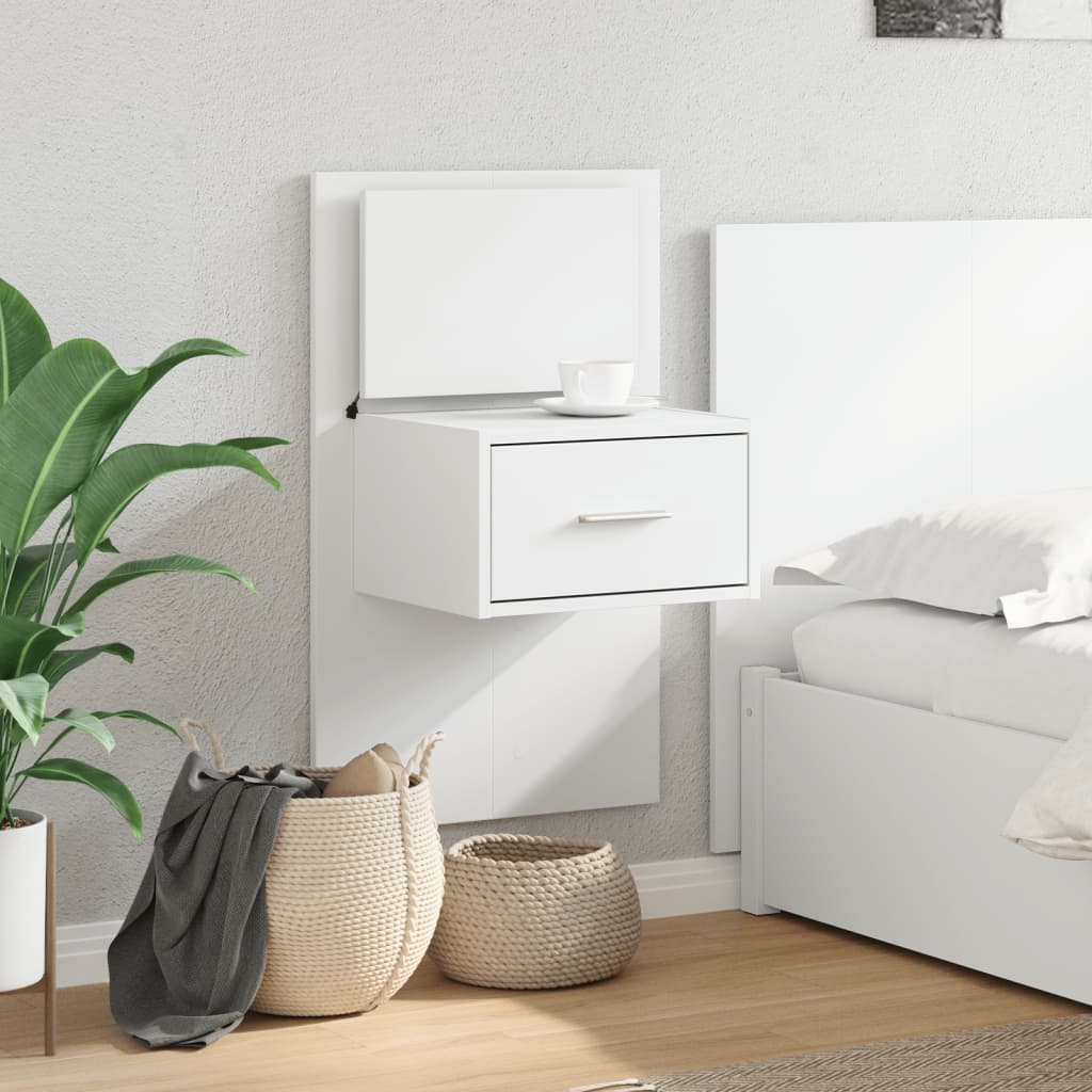 vidaXL Wall-mounted Bedside Cabinet with LED Lights White