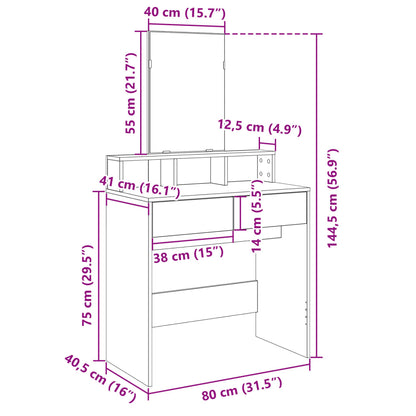 vidaXL Dressing Table with Mirror Black 80x41x144.5 cm