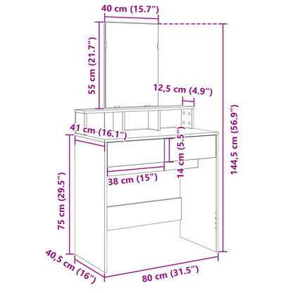 vidaXL Dressing Table with Mirror Grey Sonoma 80x41x144.5 cm