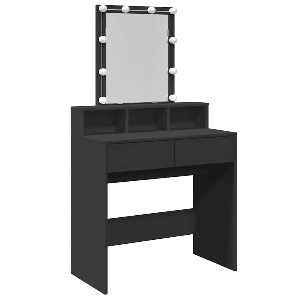 vidaXL Dressing Table with LED Black 80x41x144.5 cm