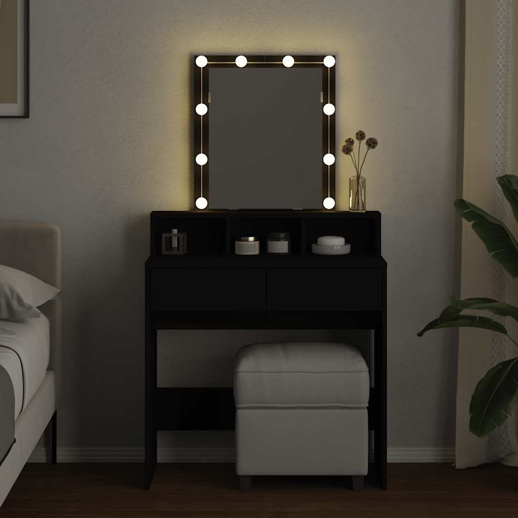 vidaXL Dressing Table with LED Black 80x41x144.5 cm