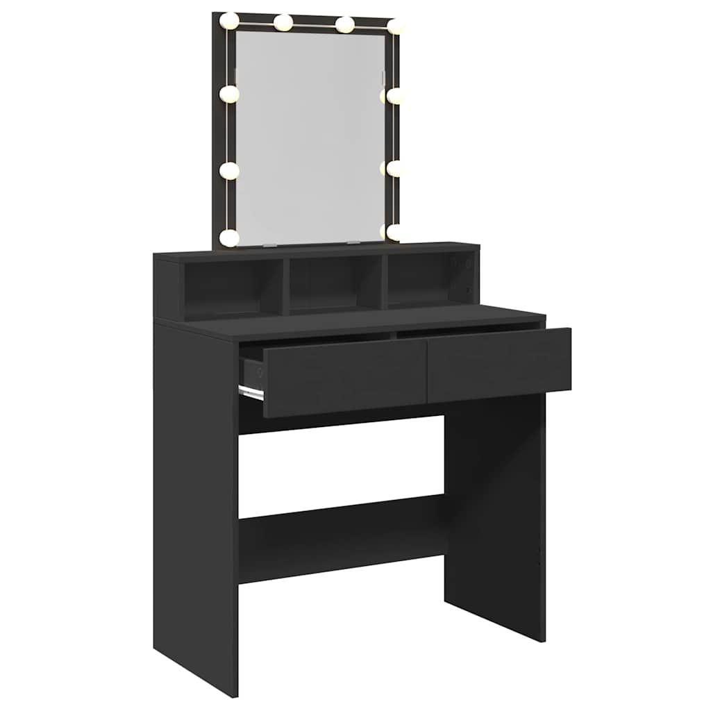 vidaXL Dressing Table with LED Black 80x41x144.5 cm