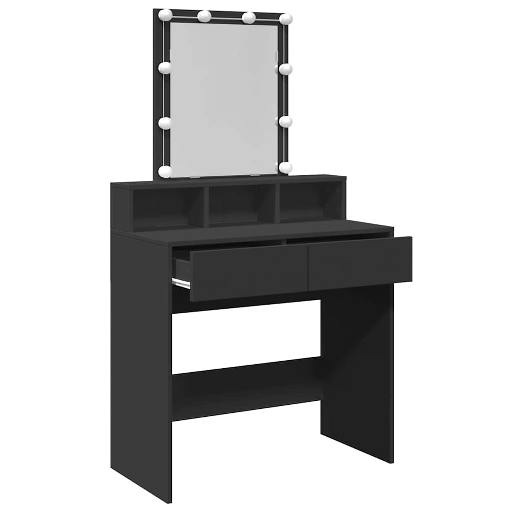 vidaXL Dressing Table with LED Black 80x41x144.5 cm