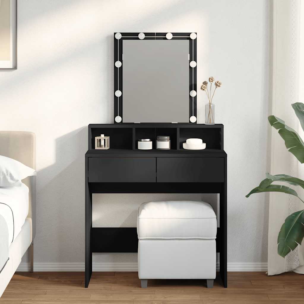 vidaXL Dressing Table with LED Black 80x41x144.5 cm