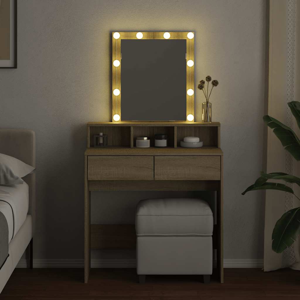 vidaXL Dressing Table with LED Sonoma Oak 80x41x144,5 cm