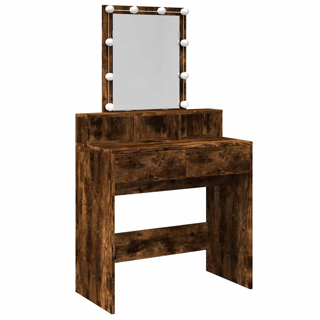 vidaXL Dressing Table with LED Smoked Oak 80x41x144,5 cm