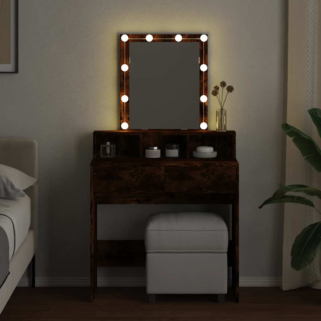 vidaXL Dressing Table with LED Smoked Oak 80x41x144.5 cm