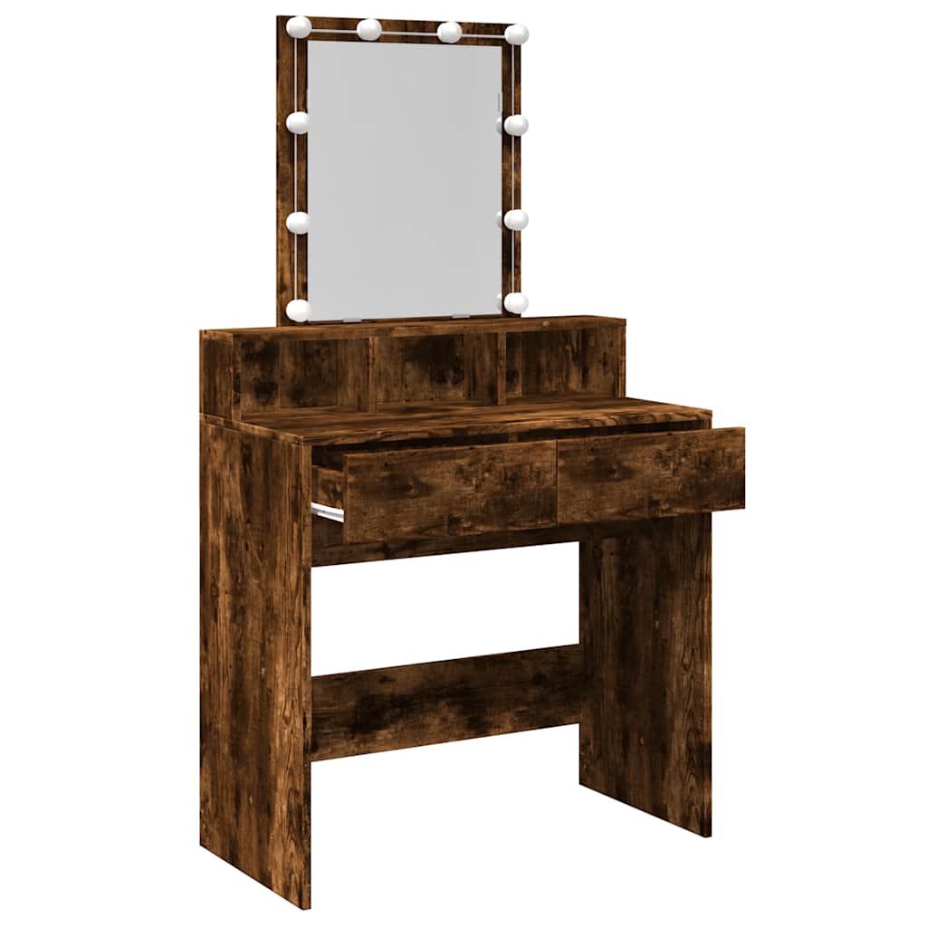 vidaXL Dressing Table with LED Smoked Oak 80x41x144.5 cm
