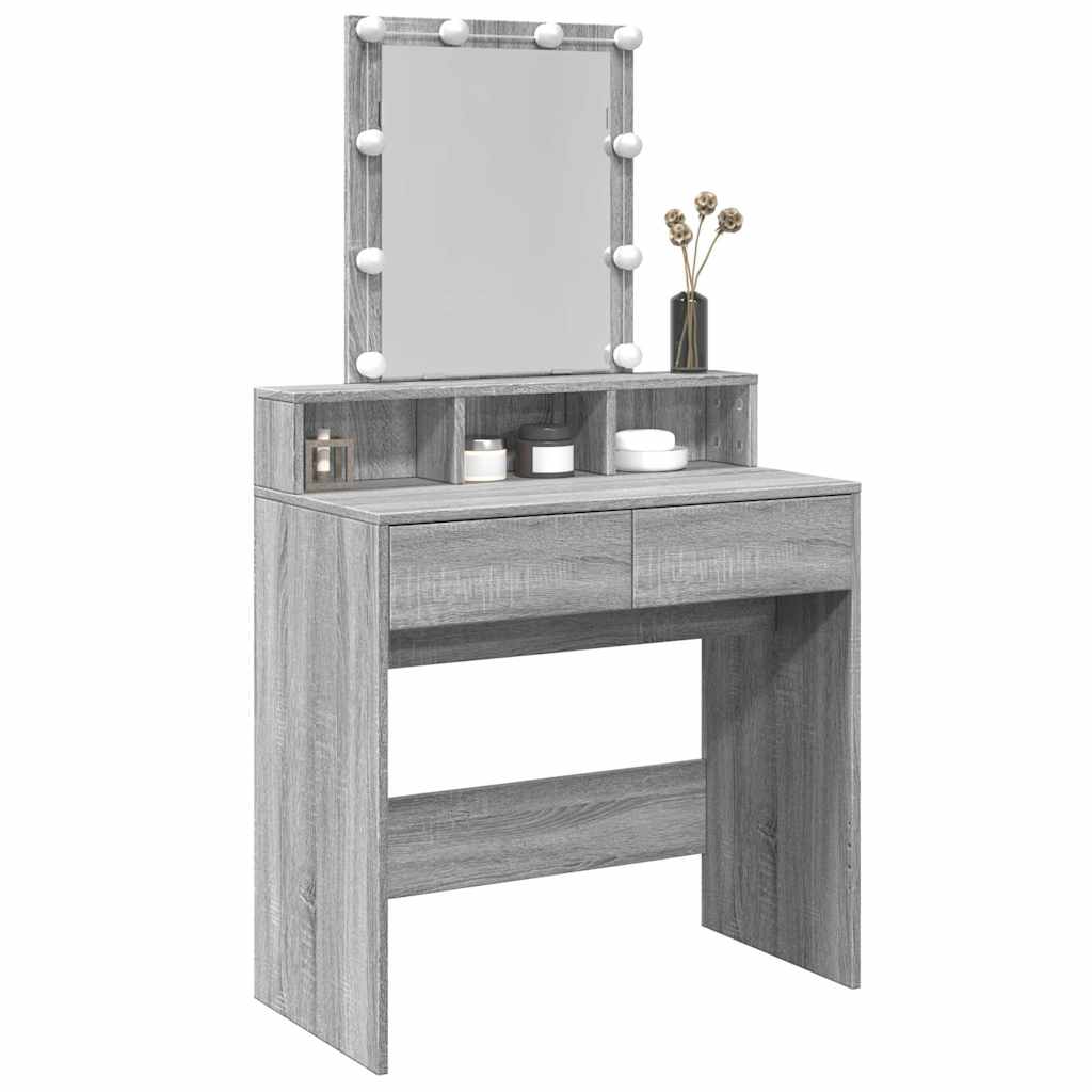 vidaXL Dressing Table with LED Grey Sonoma 80x41x144,5 cm