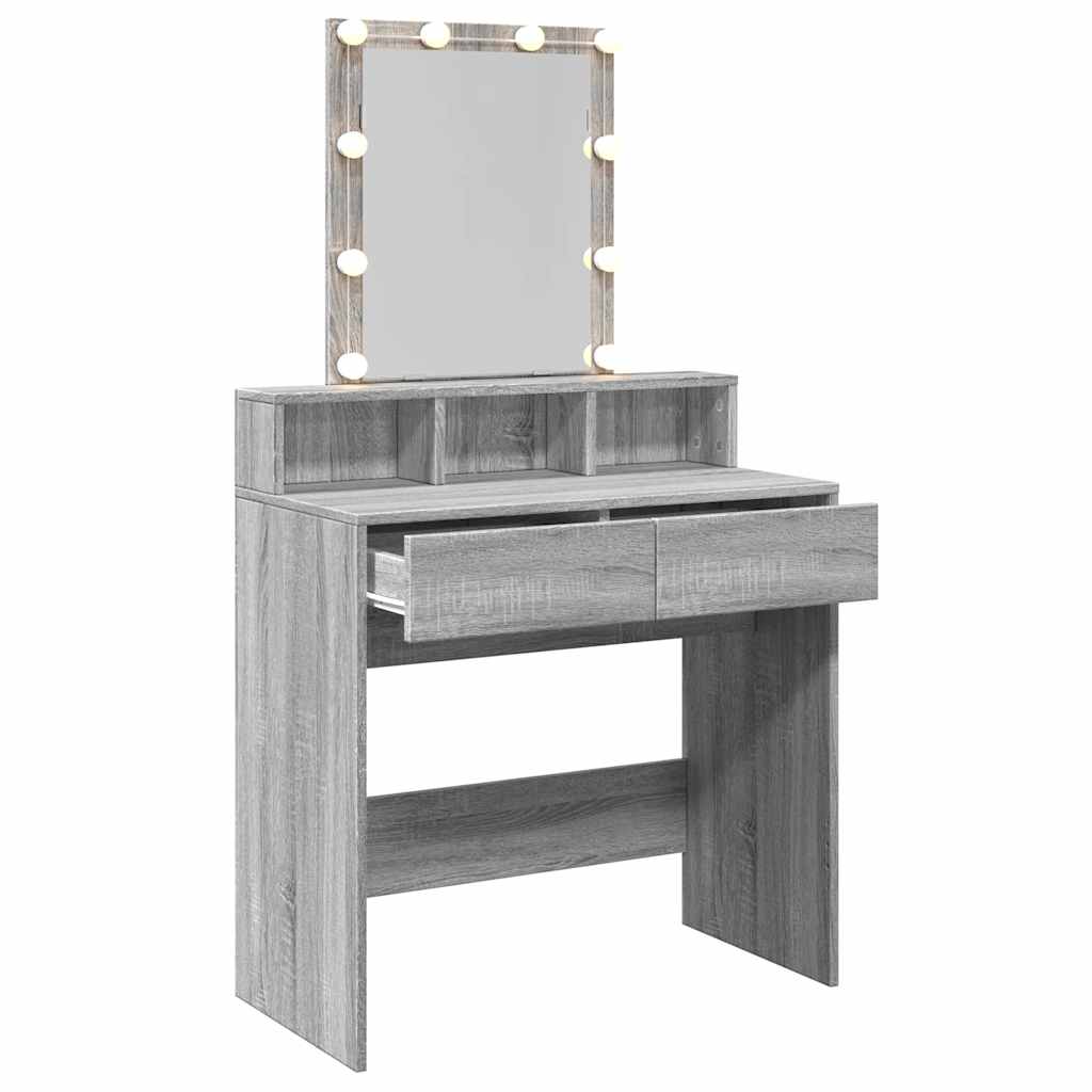 vidaXL Dressing Table with LED Grey Sonoma 80x41x144,5 cm