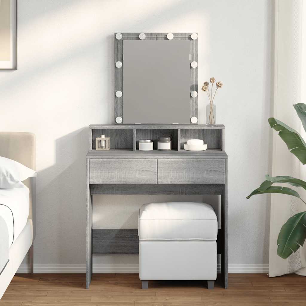vidaXL Dressing Table with LED Grey Sonoma 80x41x144,5 cm