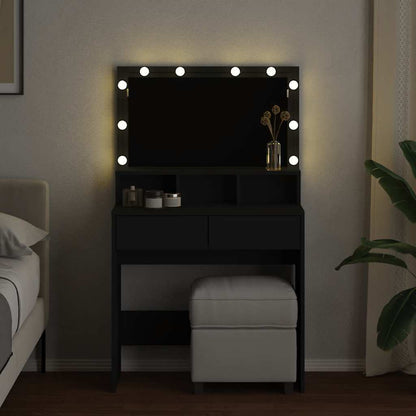 vidaXL Dressing Table with LED Black 80x41x134,5 cm