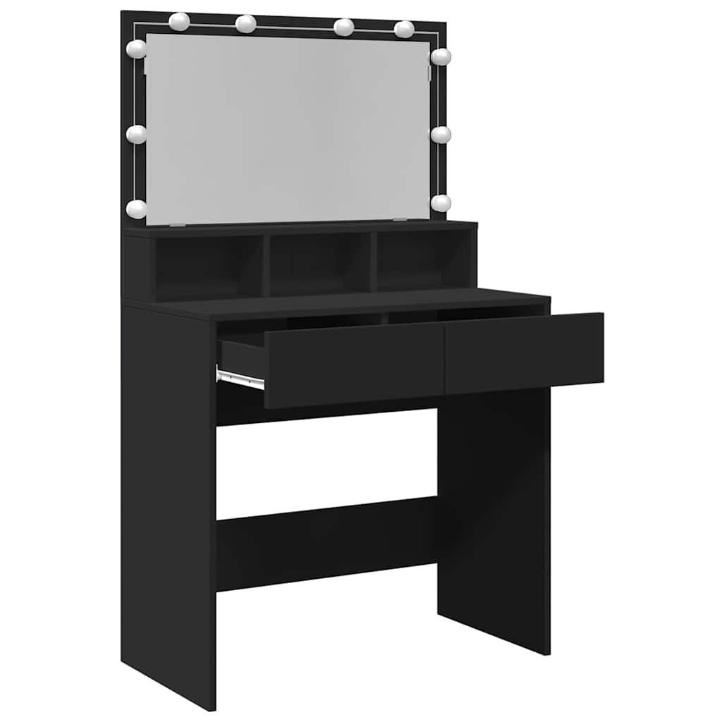vidaXL Dressing Table with LED Black 80x41x134.5 cm