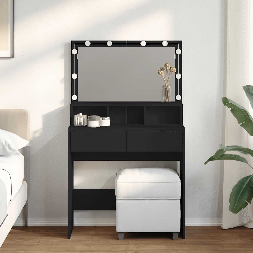 vidaXL Dressing Table with LED Black 80x41x134.5 cm
