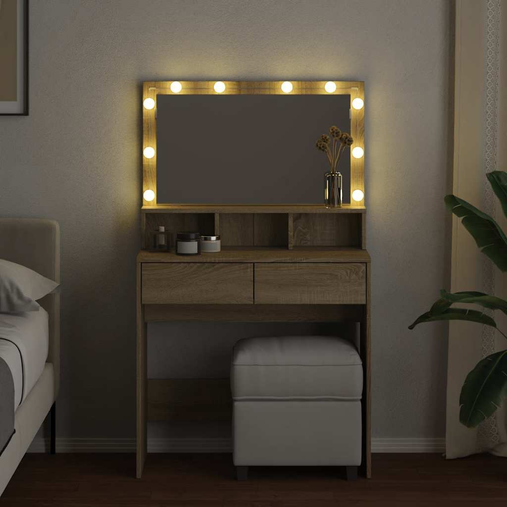 vidaXL Dressing Table with LED Sonoma Oak 80x41x134,5 cm