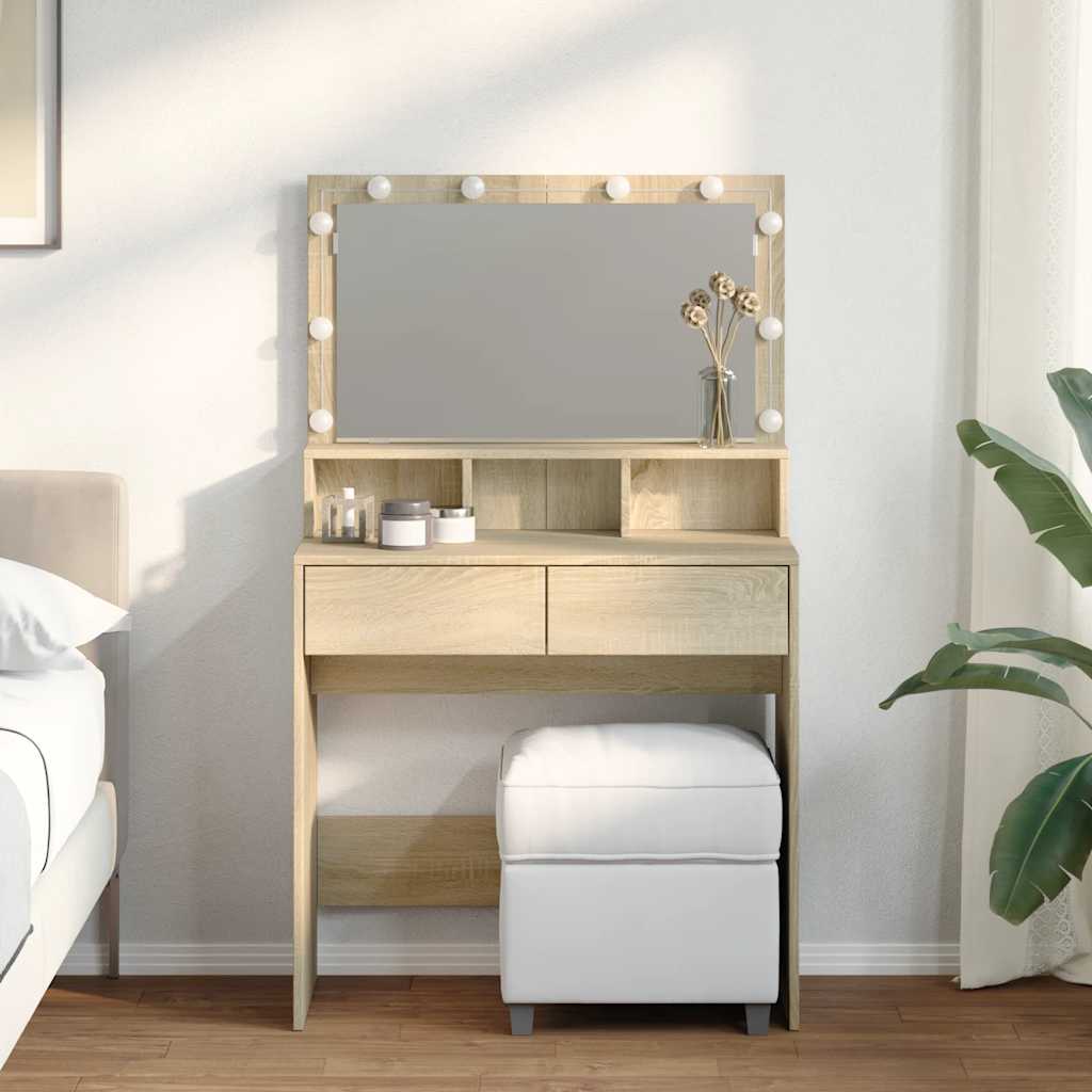 vidaXL Dressing Table with LED Sonoma Oak 80x41x134,5 cm